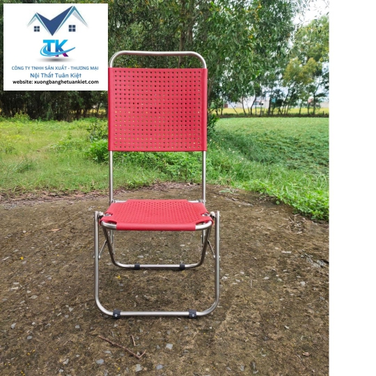 Ghế Xếp Inox Cao Mũ Nhựa Màu Đỏ (MÃ SỐ: GXICMNĐO)