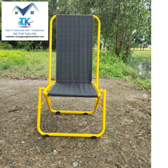 Ghế Sắt Lò Xo Sơn Tĩnh Điện Lưng Cao Màu Vàng (Mã Số:GSSTCV)