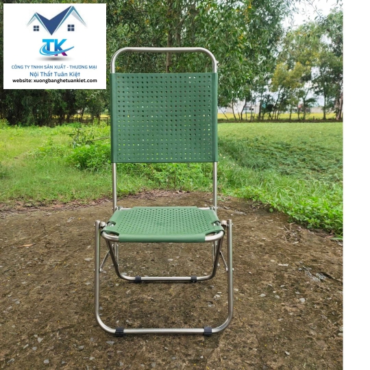 Ghế Xếp Inox Cao Mũ Nhựa Màu Xanh Rêu (MÃ SỐ: GXICMNXR)