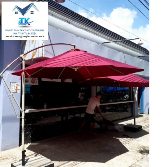 Dù Lệch Tâm Tròn Màu Đỏ Đô