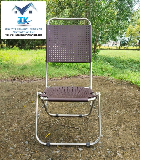 Ghế Xếp Inox Cao Mũ Nhựa Màu Nâu (Mã Số:GXICMNN)