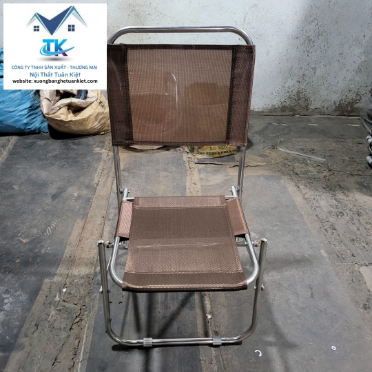 Ghế Xếp Inox Thấp Vải Lưới Màu Nâu (MÃ SỐ: GXITVLN)