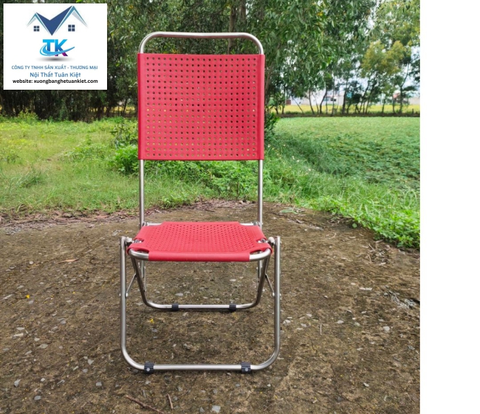 Ghế Xếp Inox Cao Mũ Nhựa Màu Đỏ (MÃ SỐ: GXICMNĐO)