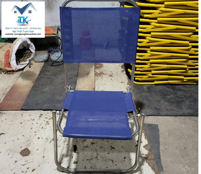 Ghế Xếp Inox Thấp Vải Lưới Màu Xanh Dương (MÃ SỐ: GXITVLXD)