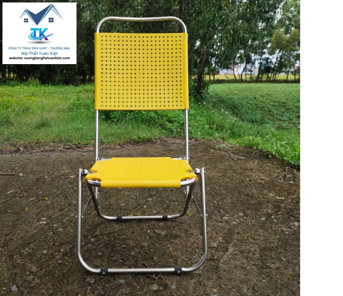Ghế Xếp Inox Cao Mũ Nhựa Màu Vàng (MÃ SỐ: GXICMNV)