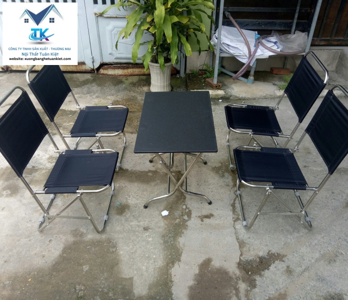 Bộ Bàn Ghế Trà Chanh & Cafe Inox Thấp Vải Bố Màu Đen 1 (Mã Số :BBGITĐ1)