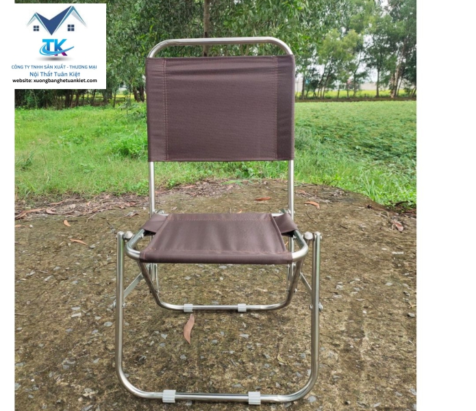 Ghế Xếp Inox thấp Vải Bố Màu nâu