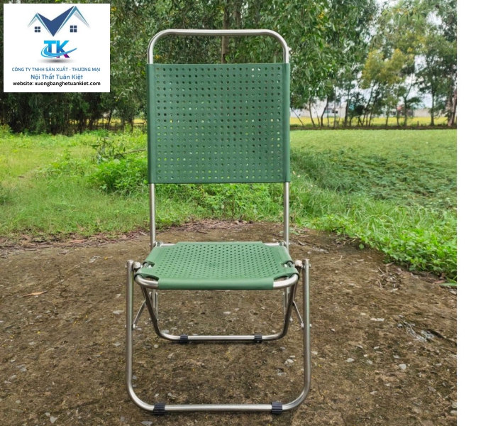 Ghế Xếp Inox Cao Mũ Nhựa Màu Xanh Rêu (MÃ SỐ: GXICMNXR)