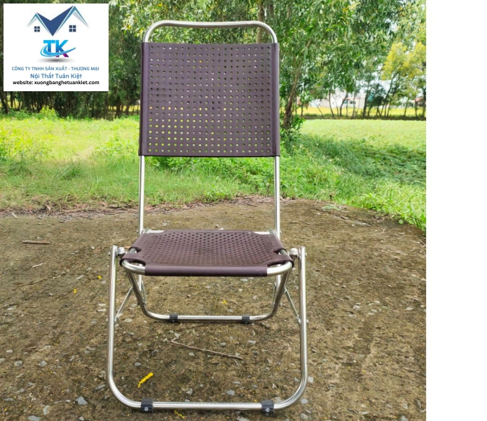 Ghế Xếp Inox Cao Mũ Nhựa Màu Nâu (Mã Số:GXICMNN)