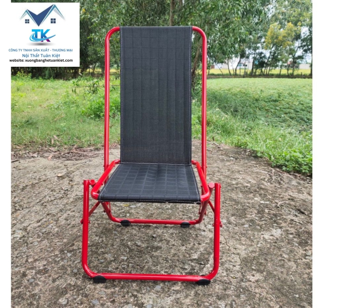 Ghế Sắt Lò Xo Sơn Tĩnh Điện Lưng Cao Màu Đỏ (Mã Số:GSSTCĐO)