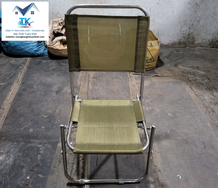 Ghế Xếp Inox Thấp Vải Lưới Màu Xanh Rêu (MÃ SỐ: GXITVLXR)